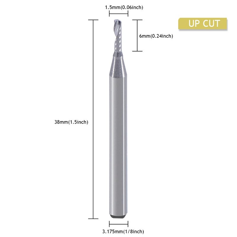 HOZLY 1/8 inch Shank,Single Flute (O Flute) Up Cut Spiral Router Bits End Mill Cutter, 1/16 inch Cutting Diameter, 0.24 inch Cutting Length,1-1/2" OVL for Acrylic PVC MDF Plastic - Image 2